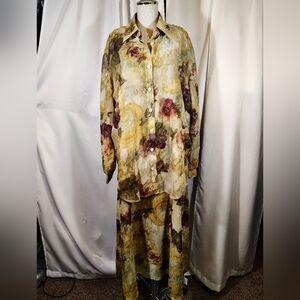 Vintage Dress+Sweater, Stephanie Thomas Green Burgundy Floral,Sleeveless Maxi,18